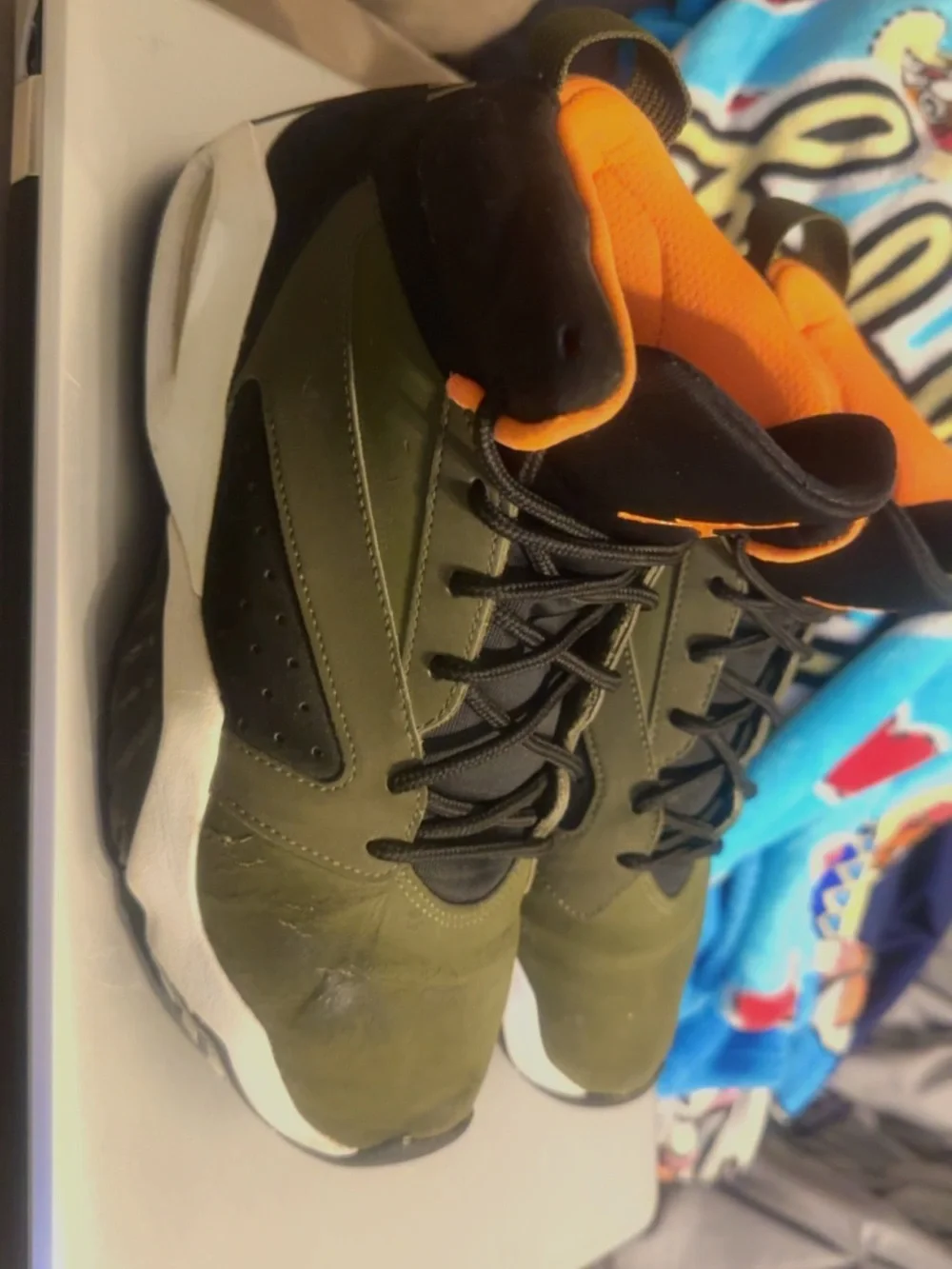 Jordan Olive Green and Black Sneakers with Orange Detail